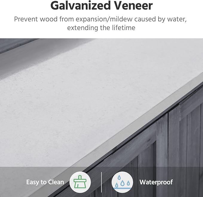 Yaheetech Garden Potting Bench Table, Outdoor Garden Horticultural Wooden Storage Cabinet & Solid Wood Planting Work Bench with Large Space Storage & Metal-Plated Tabletop, Gray