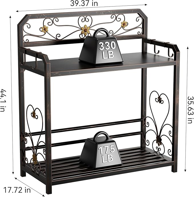 Potting Bench, Outdoor Potting Table with 4 Side Hooks, All-Weather Gardening Table Work Station, Outside Garden Workbench, 505lbs Capacity, 18" D x 39" W x 44" H, Distressed Vintage Black