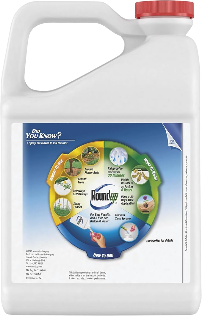 Roundup Weed & Grass Killer₄ Concentrate, Use in and Around Flower Beds, Walkways and Other Areas of Your Yard, 2.5 gal.