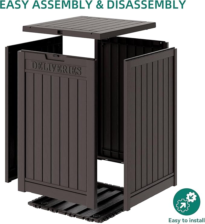 48 Gallon Outdoor Storage Box, Package Delivery Box for Outside with Lockable Secure, Resin Outside Storage Box Waterproof Deck Box for Patio & Pool, Brown