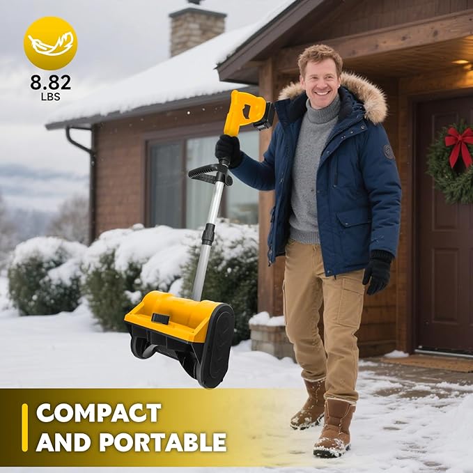 Cordless Snow Blower Compatible with Dewalt 20V Max Battery, 500W Electric Snow Shovel with Brushless Motor, 20ft Throwing Distance, Adjustable Front Handle, 12.8"wide, 9.66″depth, 300lbs/min