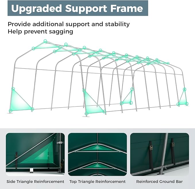 GREEN PARTY 11' x 32' Heavy Duty Carport, Portable Storage Shelter Shed Outdoor Carport with Roll-up Zipper Door & Vents, Storage Car Canopy Car Tent Garage for SUV, Truck and Boat, 200g PE Cover