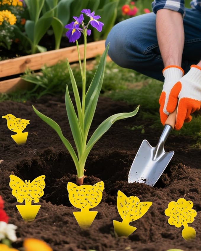 Yellow Sticky Traps for Plant Gnats, Plant Fly Sticky Trap Sticks for Indoor/Outdoor, 100PCS, Non-Toxic, Odorless, Harmless to Vegetables, Fruits, Plants