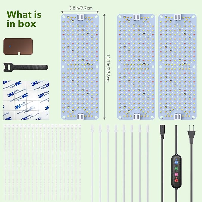 36W(Acutal Power) Full Spectrum Grow Lights for Indoor Plants – 4/8/12/16/20H Timer, 192 LEDs Per Panel, Daisy Chain,Wide Lighting Area for Seed Starting(Pack3)