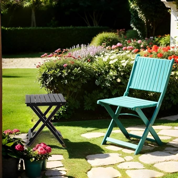 2 Pcs Small Folding Patio Side Table Outdoor Wood Wooden Small End Portable Plant Little Table for Garden Yard Porch Living Room Space Pool 15.4x15.4 x18.3 inch (Black)