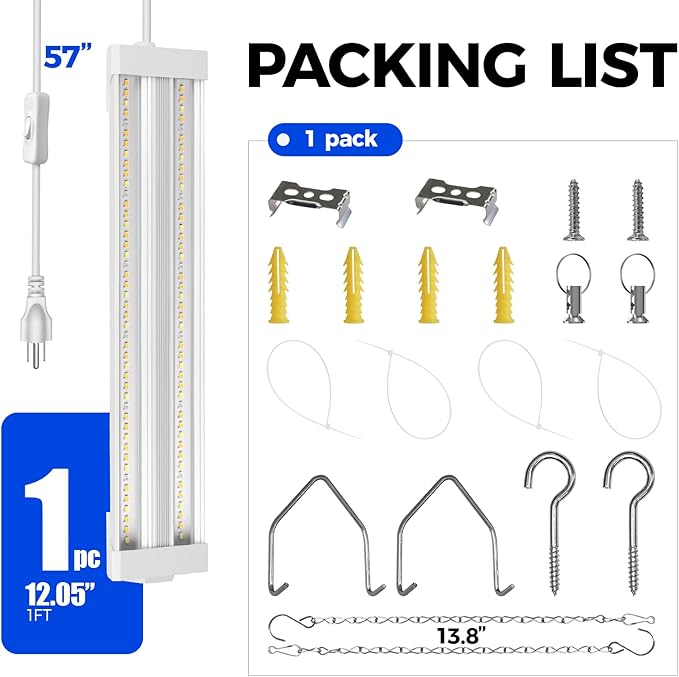 Barrina TX18 1FT Grow Light, 18W(90W Equivalent), High PPFD, Full Spectrum with 660nm Red LEDs, Grow Light Strip for Indoor Plants, Plant Shelves, Seedlings with On/Off Switch, Linkable, 1 Pack