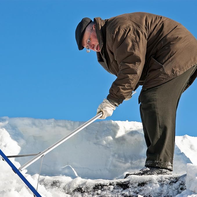 Gisafai Snow Roof Rake Snow Removal Tool with 5 Section Tubes 25 Inch Blade Adjustable 4.8-20 ft Reach Aluminum Shovel Rugged Slide for Single Cabins Car Roof(Blue)