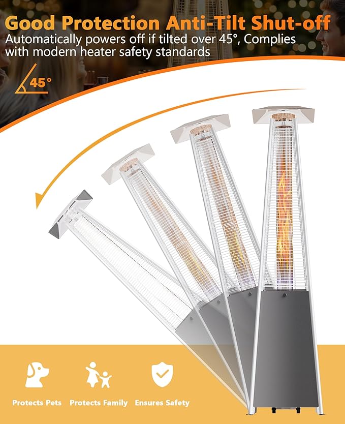 Pyramid Patio Heater for Large Area, 48,000 BTU Rapid Heating Outdoor Propane Heater With Wheels and Weatherproof Cover, Triple Protection System for Patio, Backyard, Garden, Pool