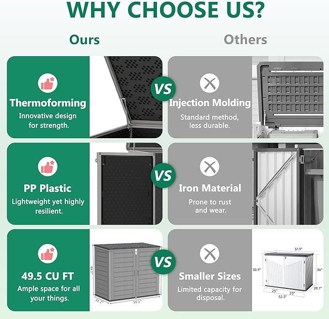 4.6 Ft. X 4.1 Ft Outdoor Horizontal Storage Shed, Resin Storage Shed with Double Lockable Doors, Ideal for Garbage Can Storage and Garden Tools, Strong Water Resistance, Gray