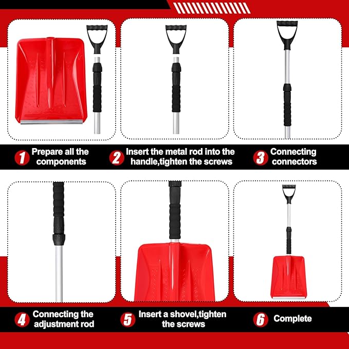 Lasnten 2 Pcs Kids Snow Shovels with D Handle Extendable Plastic Toddler Shovels 27 to 34 Inch for Car Trunk Winter Snow Removal Driveway Camping Yard Garden Activities