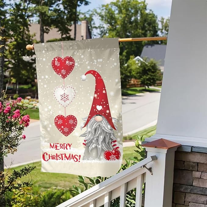 Gnome Christmas Merry Snowflake Retro Garden Flag Welcome Party Outdoor Outside Decorations Picks Home House Garden Yard Decor 12x18 Inch