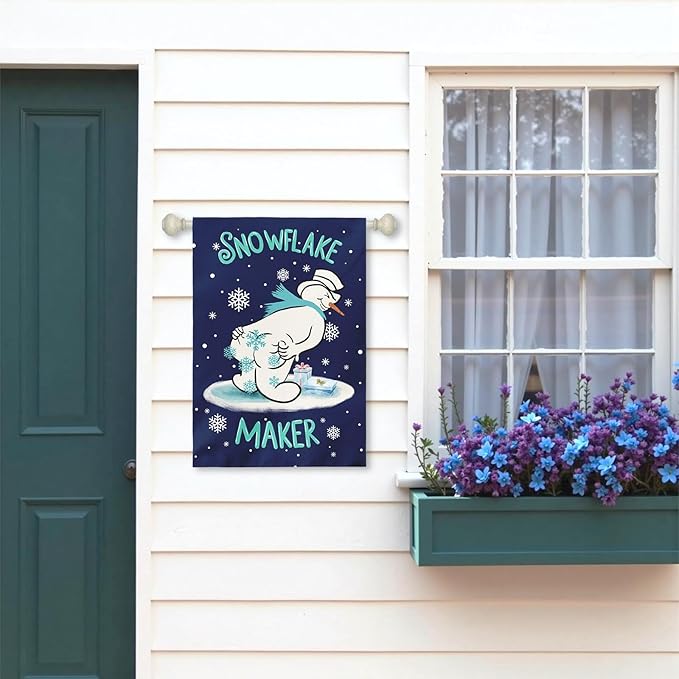 Winter Snowman Garden Flag Snowflake Maker Yard Flags Double Sided Christma Vertical Wall Banners Xmas Gift House Banner for Holiday Farmhouse Outdoor Decoration 28 x 40 Inch