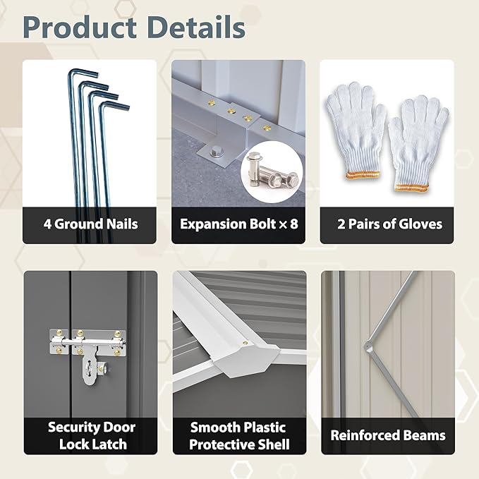 12x14FT Outdoor Storage Shed Metal Shed W/Floor Frame,Garden Tool House W/ 4 Air Vents,Lockable Double Doors & Sloped Roof,for Patio,Lawn,Backyard,Light Gray