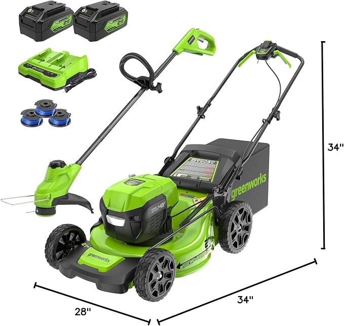 Greenworks 48V (2x24V) 21" Cordless Battery Self-Propelled Mower & 10" String Trimmer Combo Kit w/ (2) 5.0Ah Batteries & Charger