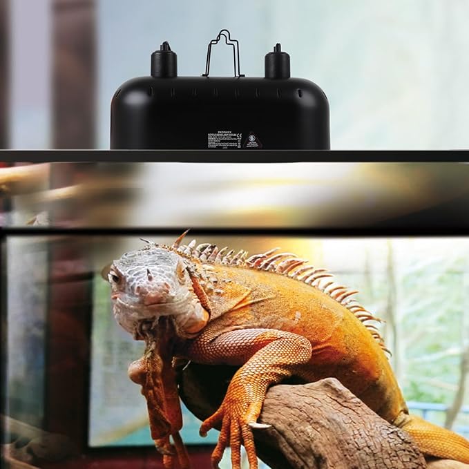 15 inch Dual Reptile Light Fixture, Max 150W Dual Dome Reptile Heat Lamp with 100W Basking Bulb&Infrared Heat Lamp, UVB Light Fixture for Terrarium and Tortoise Habitat