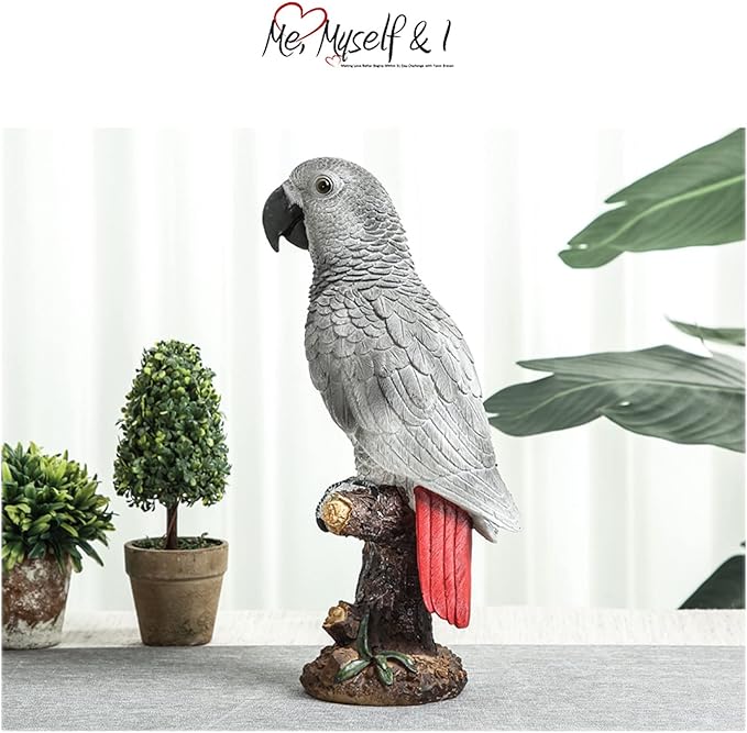 Parrot on Stump Statue Tree Hugger Garden Statues, Resin Figurines Lifelike Tropical Bird Sculptures for Patio Lawn Yard Home Desktop Decoration - Grey