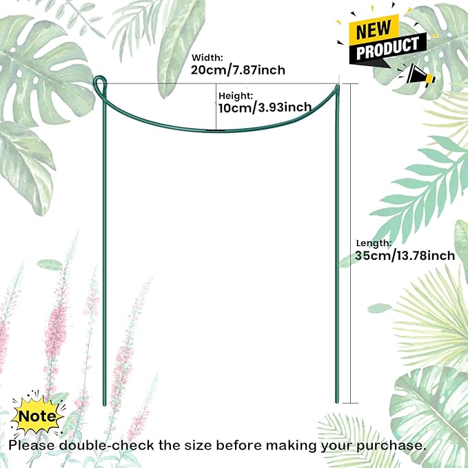 10-Pack Half Round Snake Plant Support Stakes, Plant Support Ring for Hydrangea, Peony, Dahlia and More, Rust-Proof Plant Cages for Indoor and Outdoor Potted Plants (14x8Inch)