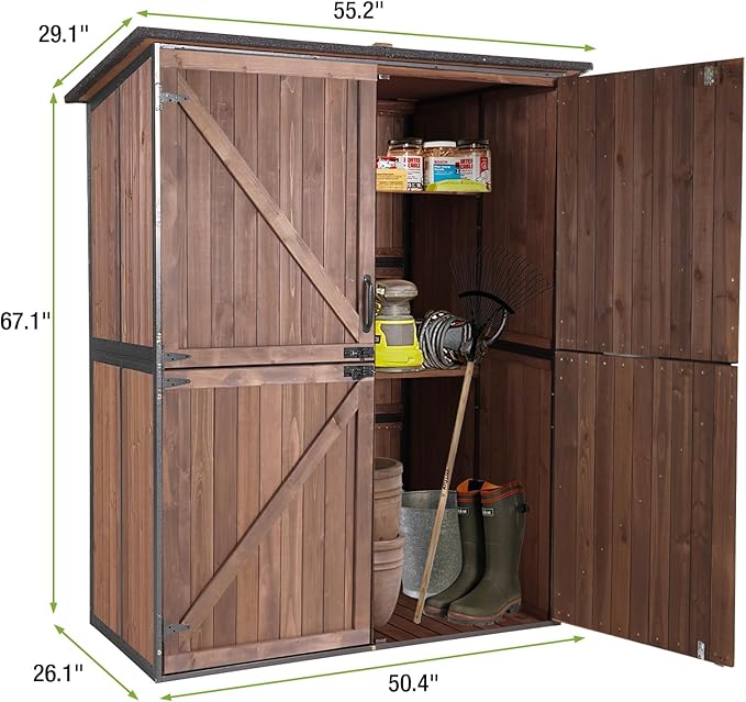 Storage Shed Outdoor Cabinet with Strong Iron Frame Large Wooden Garden Shed Tool House with Adjustable Shelfs,Brown