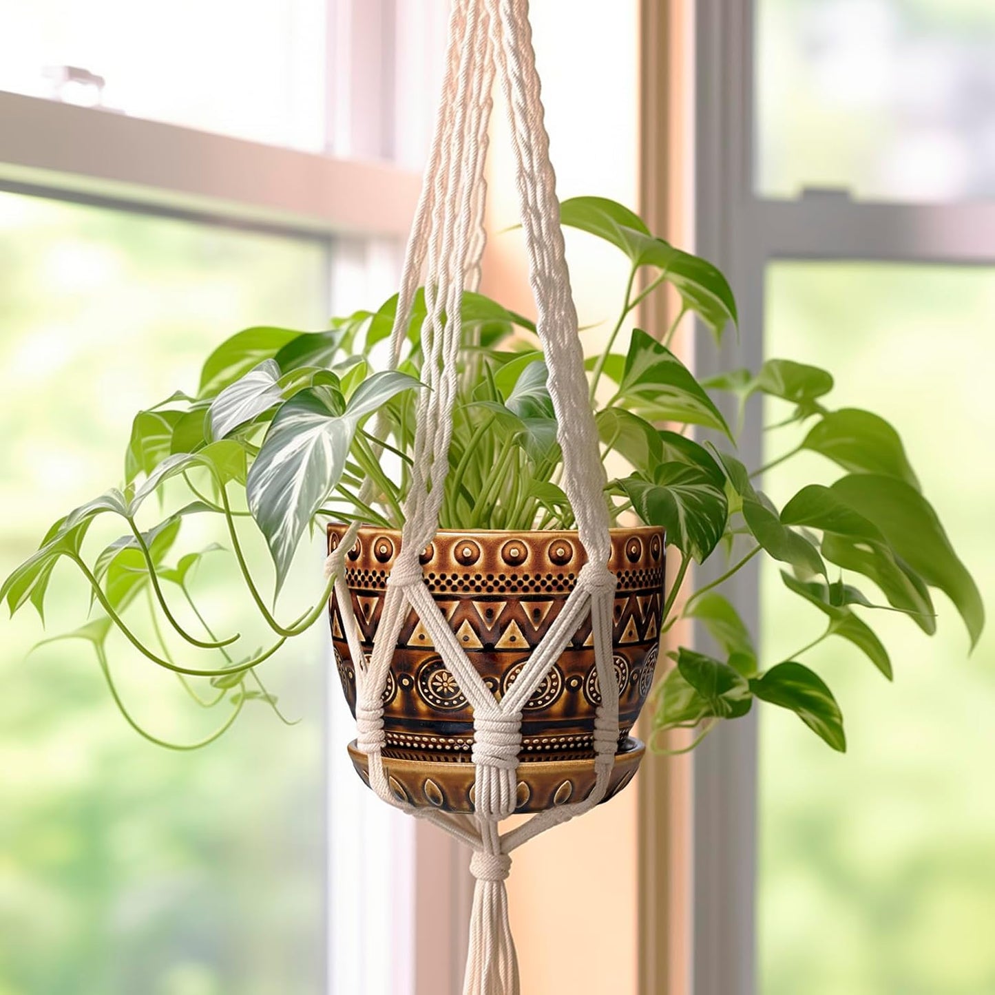 G EPGardening Ceramic Pot for Plants 5.5 Inch - Ceramic Plant Pot with Drainage Hole and Saucer, Boho Round Planter for Indoor Outdoor Plants, Plant Lover Gifts, Office Garden House Decor, Brown