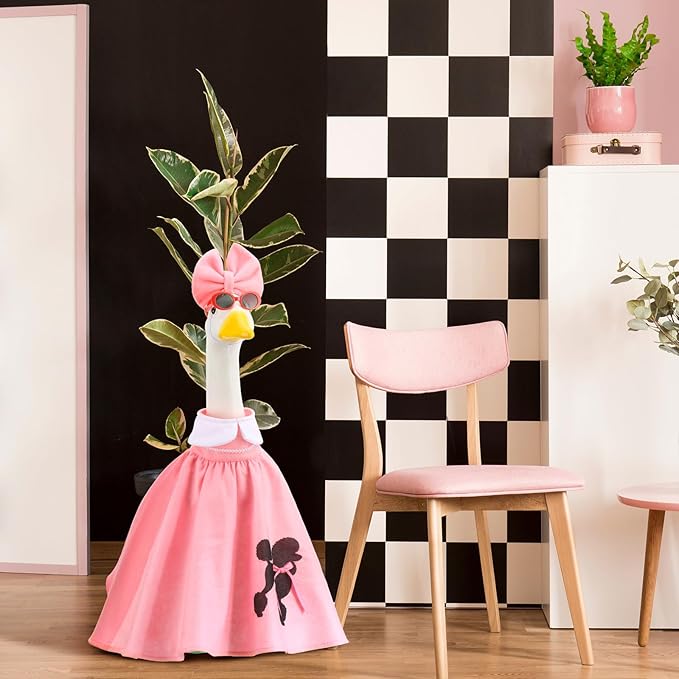 Outus Halloween 50s Goose Outfits Funny Poodle Skirt for Porch Goose 23 Inch Holiday Lawn Geese Cloth for Halloween 50s Vintage Party Yard Garden Outdoor Decoration