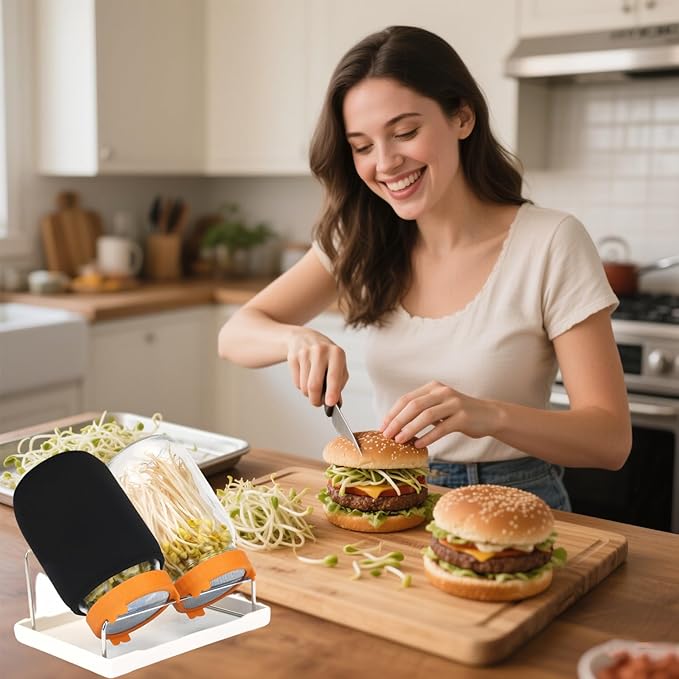 Lulonpon Sprouting Kit, 2 Sprouting Jar Kits, Wide Mouth Quart Mason Jars with Stainless Steel Screen Sprout Lids,1000ml Sprouts Growing Kit, Seed Sprouter Set for Growing Broccoli, Bean, Alfalfa