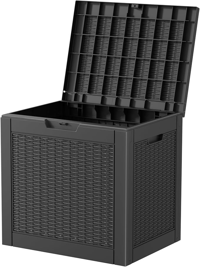 Resin Deck Box - 31 Gallon Lockable Outdoor Storage, Water-Resistant Indoor/Outdoor Bin for Package Delivery, Patio Cushions, Gardening Tools