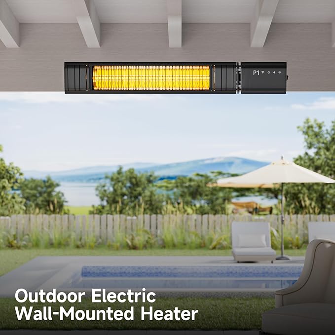 Ceiling Electric Outdoor Heater Wall-Mounted Hanging Patio 1500W Infrared 9 Heat Levels, 24H Timers, 1s Heating Carbon Fiber Tube Wall Heater for Gazebo, Balcony
