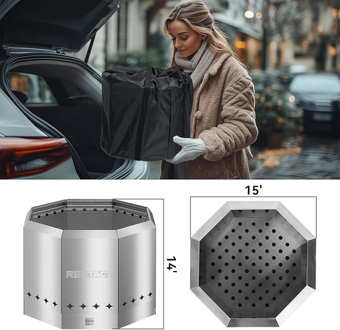 16 inch Smokeless Firepit, Portable Smokeless Stove Fire Pit with Removable Ash Pan for Outside,Stainless Steel Fire Pit with Carry Bag for Camping Backyard Patio Garden Picnic