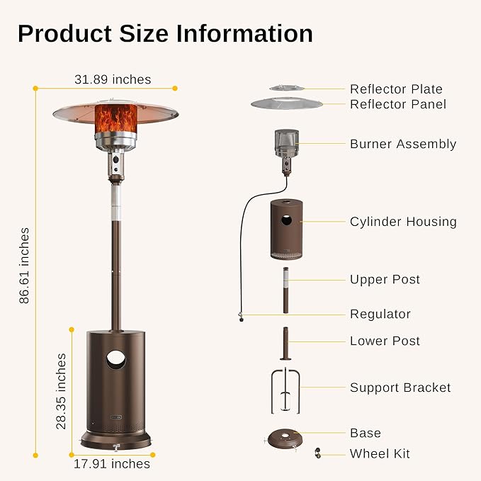 EAST OAK 50,000 BTU Patio Heater for Outdoor Use With Round Table Design, Double-Layer Stainless Steel Burner and Wheels, Outdoor Patio Heater for Home and Commercial, Bronze, 31.9" x 31.9" x 86.6"