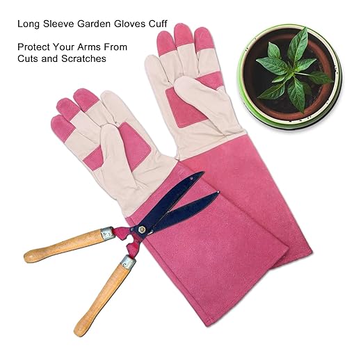 HLDD HANDLANDY Thornproof Leather Gardening Gloves Long Sleeve For Women and Men,Rose Pruning Floral Gauntlet Garden Gloves (Medium, Rose)