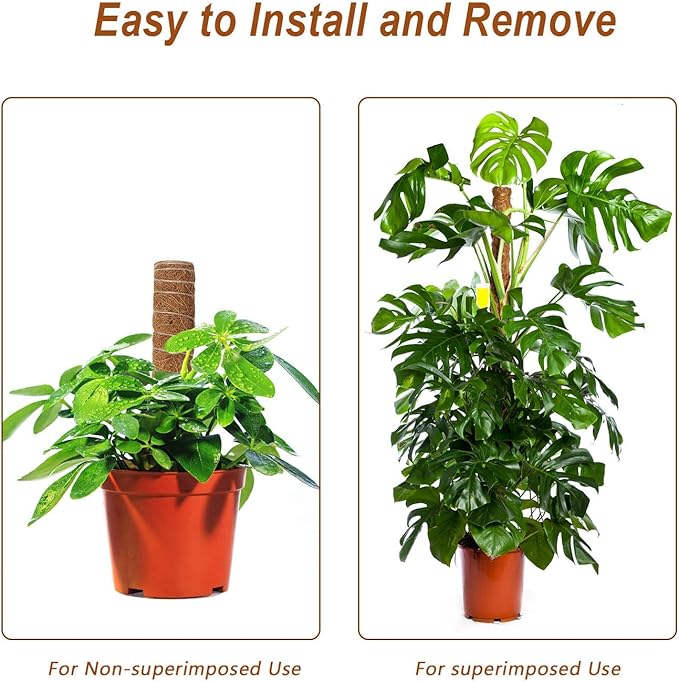 Augshy Moss Pole, 27 Inch Moss Poles - 2Pcs 17 Inch Plant Stakes Moss Sticks for Monstera Indoor Creepers Plant Support Extension Climbing Plants