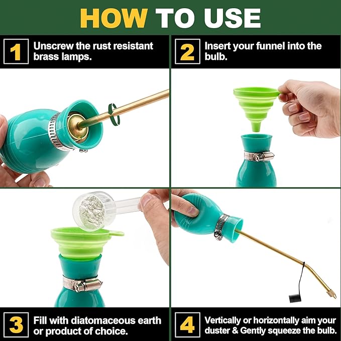 Powder Duster, Diatomaceous Earth Bulb Applicator for Garden and Indoor, Bug Pest Control Insect Treatment, Dust Spreader with Long Copper Tube
