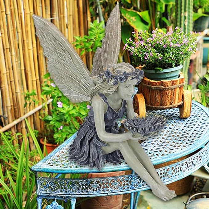 Outdoor Garden Fairy Statue Ornaments, Angel Sculpture Realistic Figurine Decor, Antique Resin Craft Home Table Decorations Lawn Yard Art Porch Patio Housewarming Garden