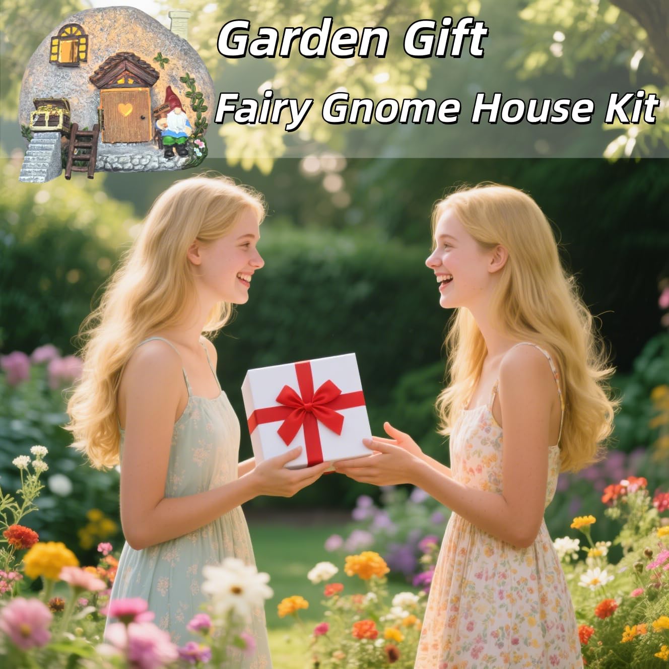 Solar Fairy Garden Houses Statues Kit, 4 Pcs Figurines Accessories House with Openable Door for Outdoor Yard Lawn Patio Proch, Christmas Housewarming Decorations, Gift Ideas for Women Kids