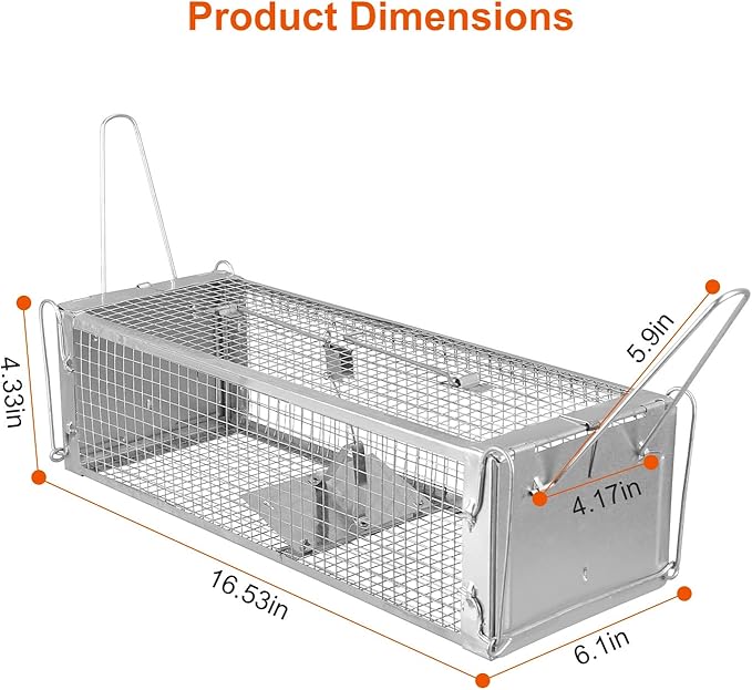 iMounTEK Dual Door Rat Trap Cage Humane Live Rodent Dense Mesh Trap Cage Zinc Electroplating Mice Mouse Control Bait Catch with 2 Detachable U Shaped Rod