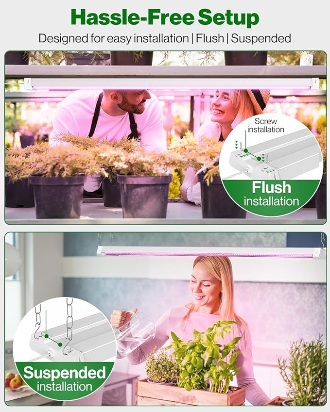 Sunco 4FT LED Grow Light for Indoor Plants 40W, Full Spectrum, Hanging Suspended Fixture, Linkable, Plug in, Greenhouse Year Round for Indoor Plants Seedlings Vegetables Flowers 4 Pack