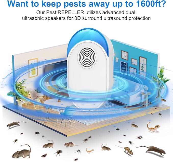 Upgraded Ultrasonic Repeller 6 Pack, Indoor Ultrasonic Repellent for Roach, Rodent, Mouse, Bugs, Ant, Mosquito, Mice, Spider, Electronic Plug in Pest Control