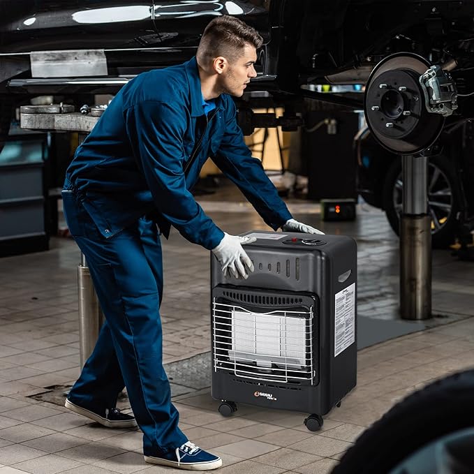 18,000 BTU Propane Heater for Garages, Construction sites and yards, Propane Cabinet Heater Quiet with Gas Regulator and Hose, Heating Area Up to 450 sq. Ft(Black)