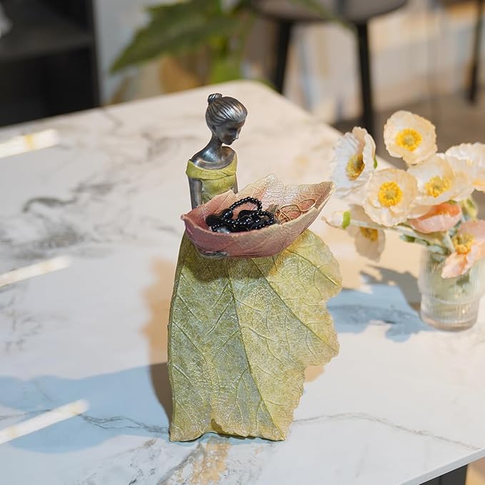 DiliComing Fairy Garden Statue Bird Feeder - 12 Inch Fairy Statue for Home Decoration, Resin Outdoor Statues for Garden Decoration, Best Bird Feeder Gift for Women(Yellow)