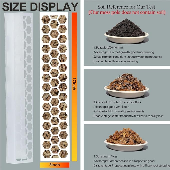 Plastic Moss Pole 4 Pack 17 Inch for Climbing Plants Monstera, Moss Pole Support for Indoor Plants, Plant Support for Monstera Work with Sphagnum Moss, Plant Lover Gifts(White)