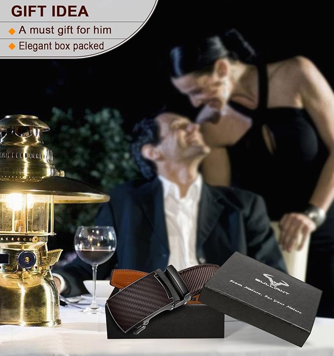 BULLIANT Men's Ratchet Belt 2 Pack-Click Leather Belt Adjustable for Men Gift 1 3/8-Cut for Perfect Fit