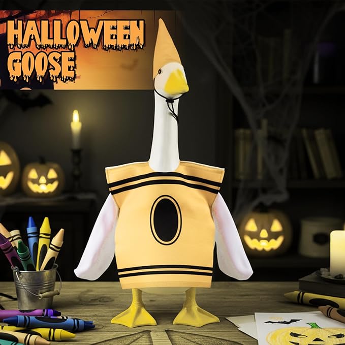 Geyoga Halloween Porch Goose Outfit 23" Classroom Goose Clothes Fall Lawn School Garden Patio Yard Outdoor Decorations(Yellow,Crayon)