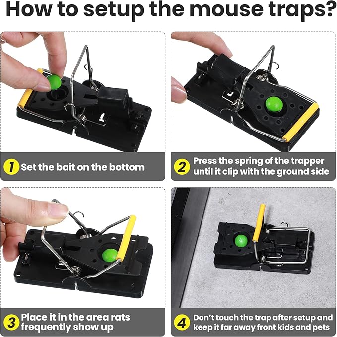 Qualirey 24 Pcs Plastic Mouse Rat Traps House Indoor Quick Effective Safe for Warehouse Garden Kitchen 3.86 x 1.81 x 2.17 Inch (Black,Yellow)