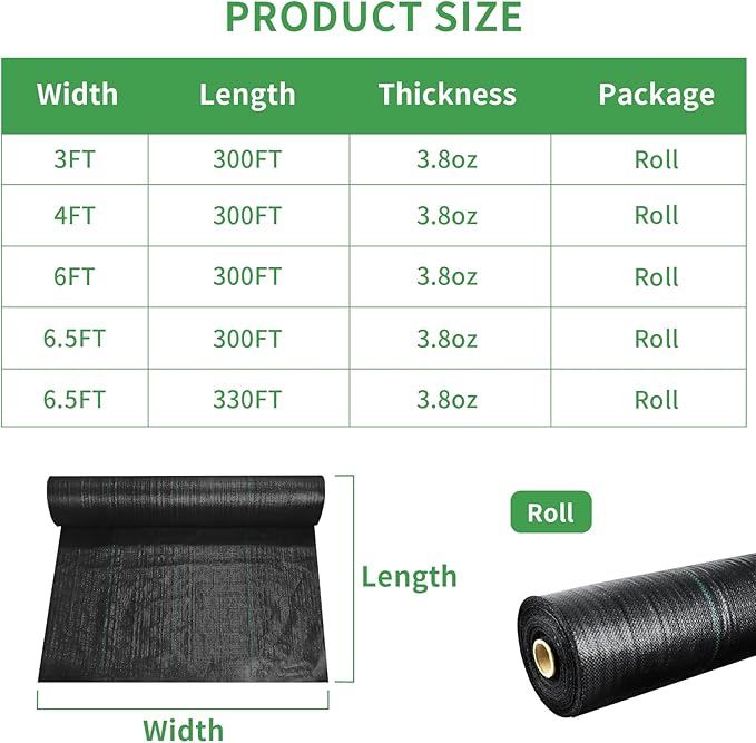 mupera Heavy Duty Weed Barrier Fabric - 6.5ft x 330ft (78"x3960") Professional Grade Landscape Fabric, UV-Resistant 3.8oz Woven PP for Driveway & Garden, Commercial Strength Ground Cover (Black)