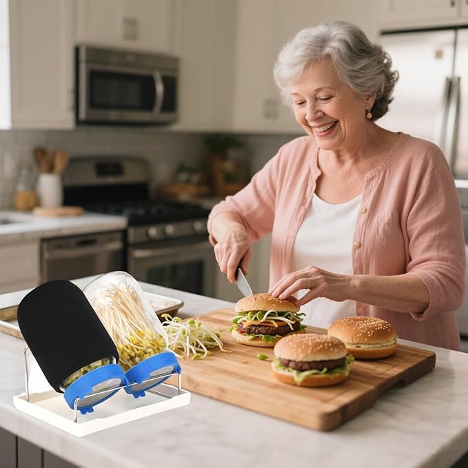 Lulonpon Sprouting Kit, 2 Sprouting Jar Kits, Wide Mouth Quart Mason Jars with Stainless Steel Screen Sprout Lids,1000ml Sprouts Growing Kit, Seed Sprouter Set for Growing Broccoli, Bean, Alfalfa