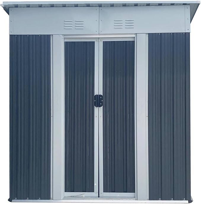 5x3FT Storage Shed with Sliding Lockable Door,Metal Outdoor Tool House W/Sloped Roof,All Weather Waterproof,for Backyard,Patio,Lawn,Garden,Grey