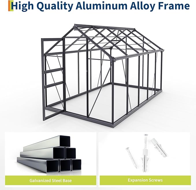6×10FT Polycarbonate Greenhouse for Outdoors, Large Walk in Green House Kit and Winter Garden Planting, Enhanced Aluminum Green Houses for Outside to Protect Vegetables or Plants
