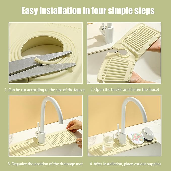 Faucet Mat for Kitchen Sink - 2024 Upgraded Premium Silicone Splash Guard with Fast Drying Properties - Protective Sink Tray Ideal for Stone Sinks in Kitchen & Bathroom (2, Beige)