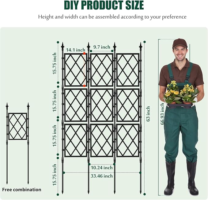 Garden Trellis for Climbing Plants Outdoor 5.25 FT, Plastic Coated Iron Pipe Metal Support Wall Tall Plant Trellis Fence with 20 Ties for Ivy Vines Rose