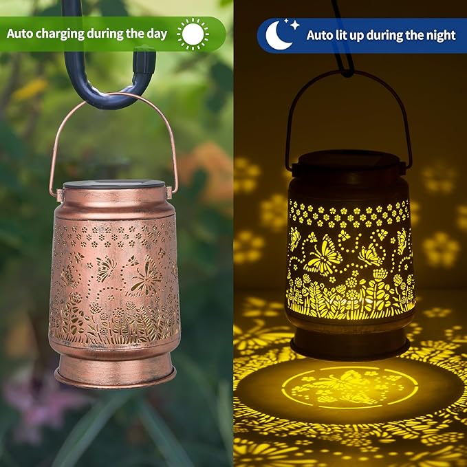 Solar Lanterns Outdoor Waterproof Butterfly Garden Decor Gifts for Women Mom Grandma Hanging Lights Metal Decoration Outside for Yard, Patio, Backyard, Porch,for Garden/Yard/Home Decor